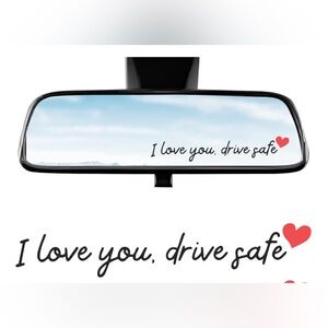 Sleek Black Rearview Mirror with Safety Message